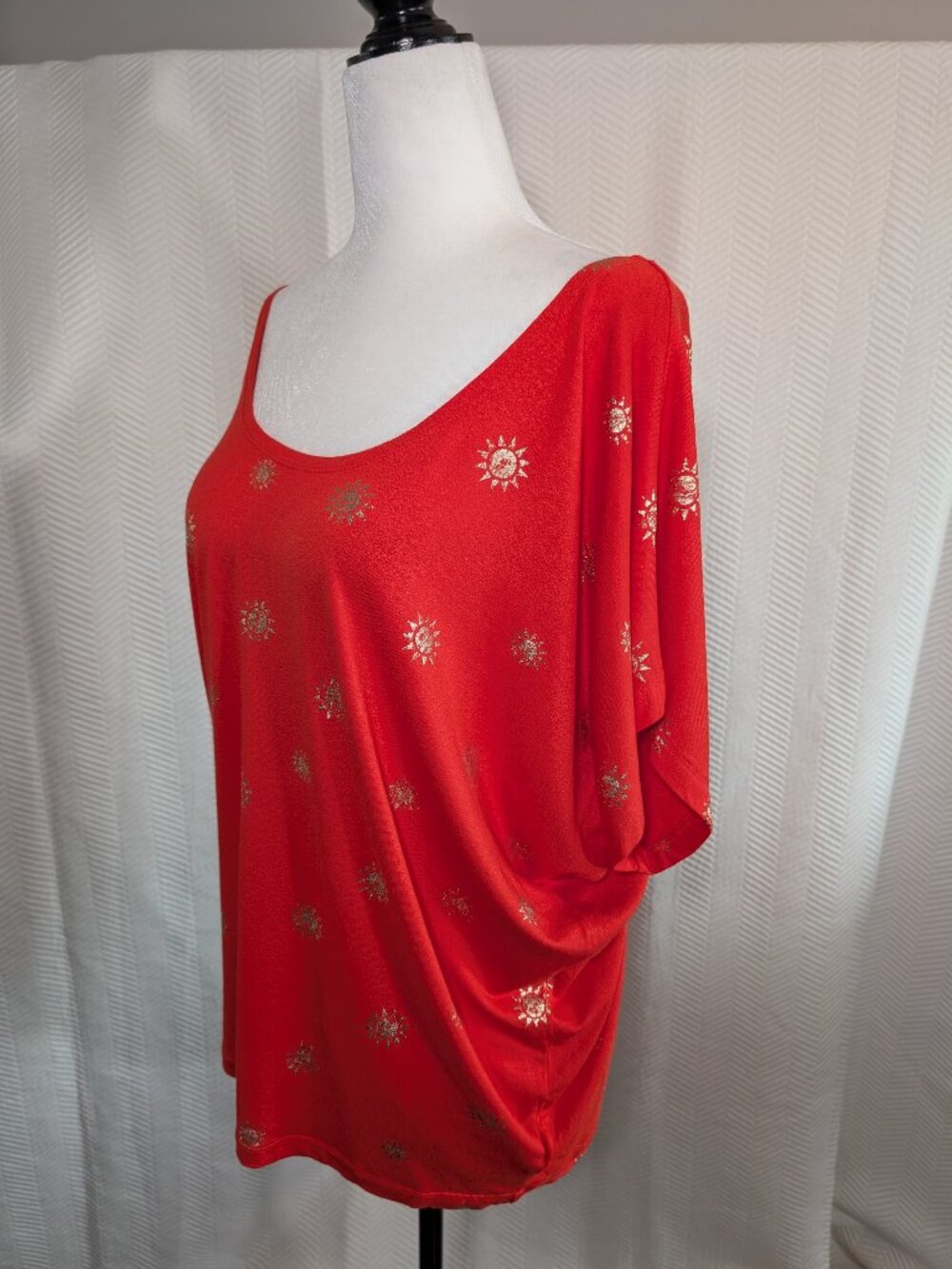 Kim & Cami Los Angeles Orange Gold Sun Print Batwing Tee Medium Slouchy Summer